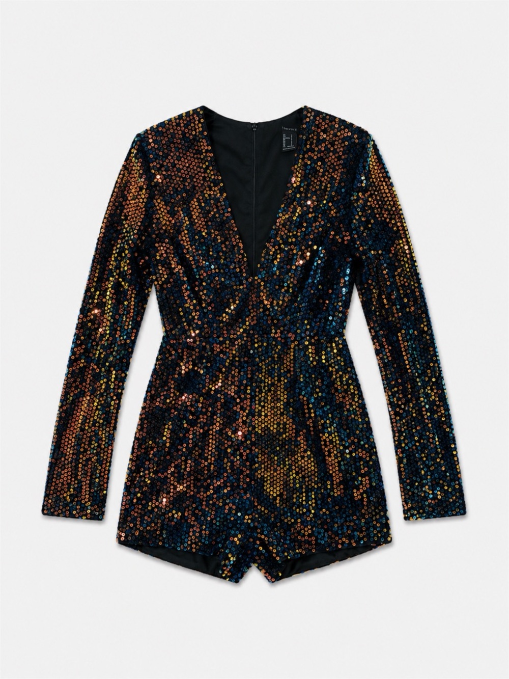 Forever 21 Multicolor Sequin Long Sleeve  Velvet Romper